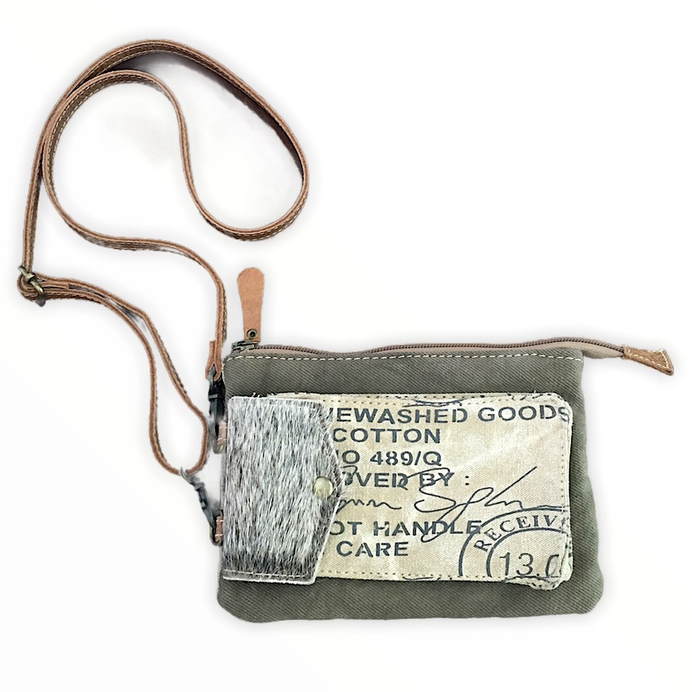 Myra Bag Upcycled Canvas and Calf-hair Crossbody